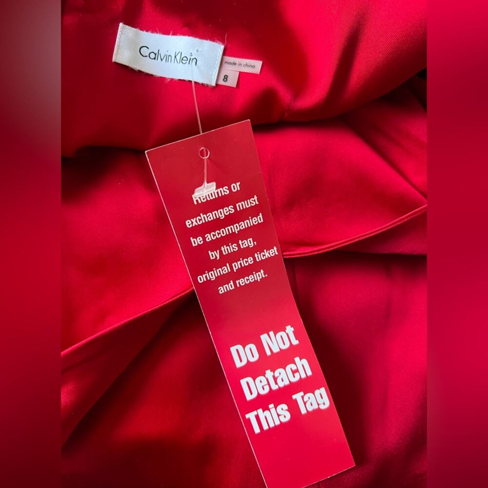 Calvin Klein NWT Red Satin Bombshell Midi Dress Size 8 formal cocktail party - Picture 5 of 6